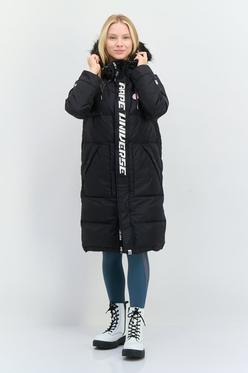 Aape BY *A BATHING APE® جاكيت باركا نسائي بشعار العلامة التجارية، أسود - Image 3