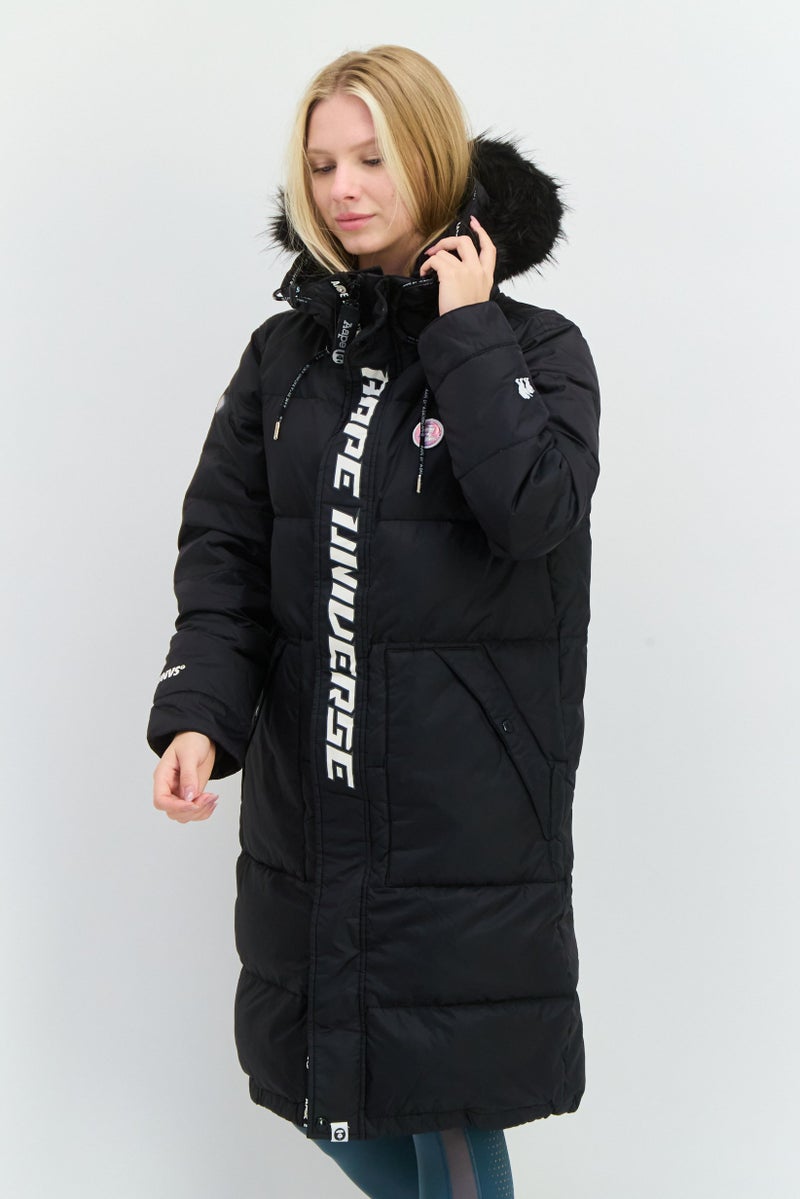 Aape BY *A BATHING APE® جاكيت باركا نسائي بشعار العلامة التجارية، أسود - Image 4