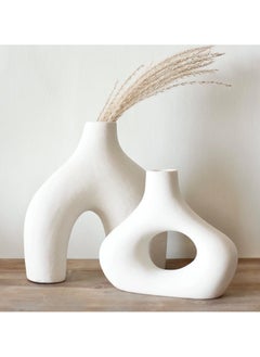 ba9ma ba9ma .Donut Vase, Set of 2 - Minimalist Nordic, White Ceramic Hollow Donut Vase Decor | Table Centerpiece, Olive Plant, Wedding, Living Room, Bookshelf, Office, Modern Home, Entryway, Console  - Image 3