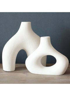 ba9ma ba9ma .Donut Vase, Set of 2 - Minimalist Nordic, White Ceramic Hollow Donut Vase Decor | Table Centerpiece, Olive Plant, Wedding, Living Room, Bookshelf, Office, Modern Home, Entryway, Console  - Image 4