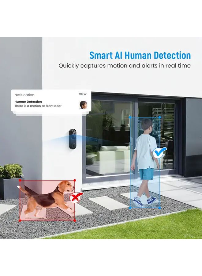 Black Wireless Doorbell 2 4G WiFi Rechargeable Battery Night Vision HD Video Wall Mounted - Image 5