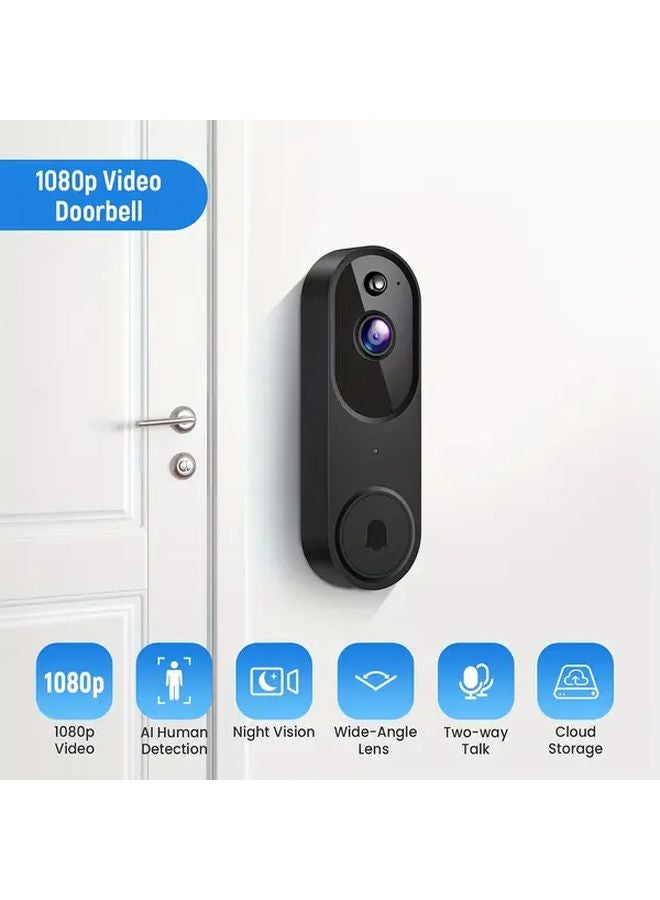 Black Wireless Doorbell 2 4G WiFi Rechargeable Battery Night Vision HD Video Wall Mounted - Image 2