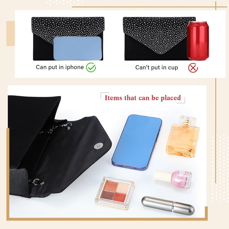 Epakh Epakh 4 Piece Black Clutch Purses Jewelry Set for Women Glitter Rhinestone Evening Bag Handbag Crystal Necklace Earrings and Bracelet Black Costume Sets for Women Bridal Wedding Party - Image 4