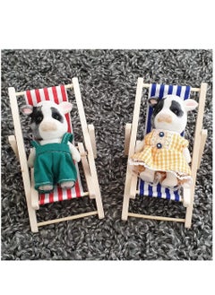 KASTWAVE Mini Beach Chair, Wooden Longue Deck Chair Set Miniature Foldable Chair Model Dollhouse Furniture Accessories Garden Decor for Kids 2 pcs  - Image 3