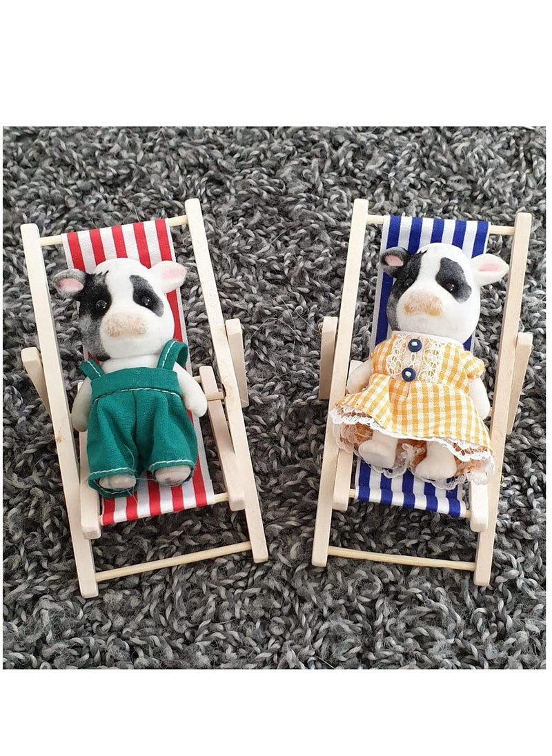 KASTWAVE Mini Beach Chair, Wooden Longue Deck Chair Set Miniature Foldable Chair Model Dollhouse Furniture Accessories Garden Decor for Kids 2 pcs  - Image 3