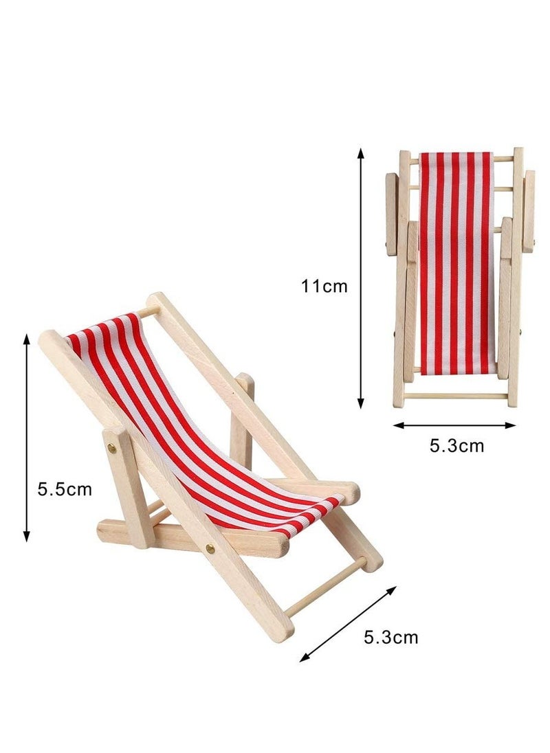 KASTWAVE Mini Beach Chair, Wooden Longue Deck Chair Set Miniature Foldable Chair Model Dollhouse Furniture Accessories Garden Decor for Kids 2 pcs  - Image 4