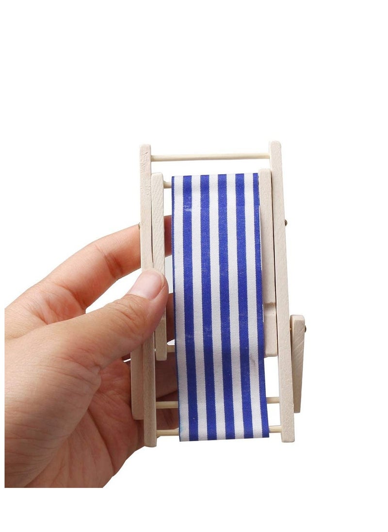 KASTWAVE Mini Beach Chair, Wooden Longue Deck Chair Set Miniature Foldable Chair Model Dollhouse Furniture Accessories Garden Decor for Kids 2 pcs  - Image 5