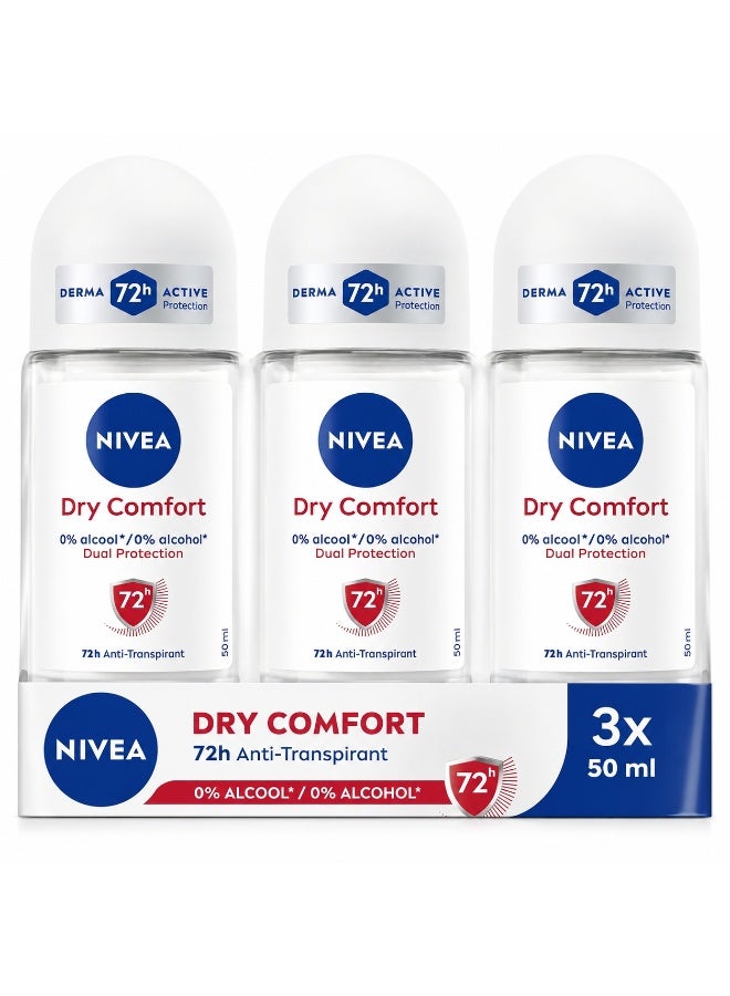 Nivea مزيل العرق الجاف المريح رول أون 50 مل عبوة من 3 - Image 1
