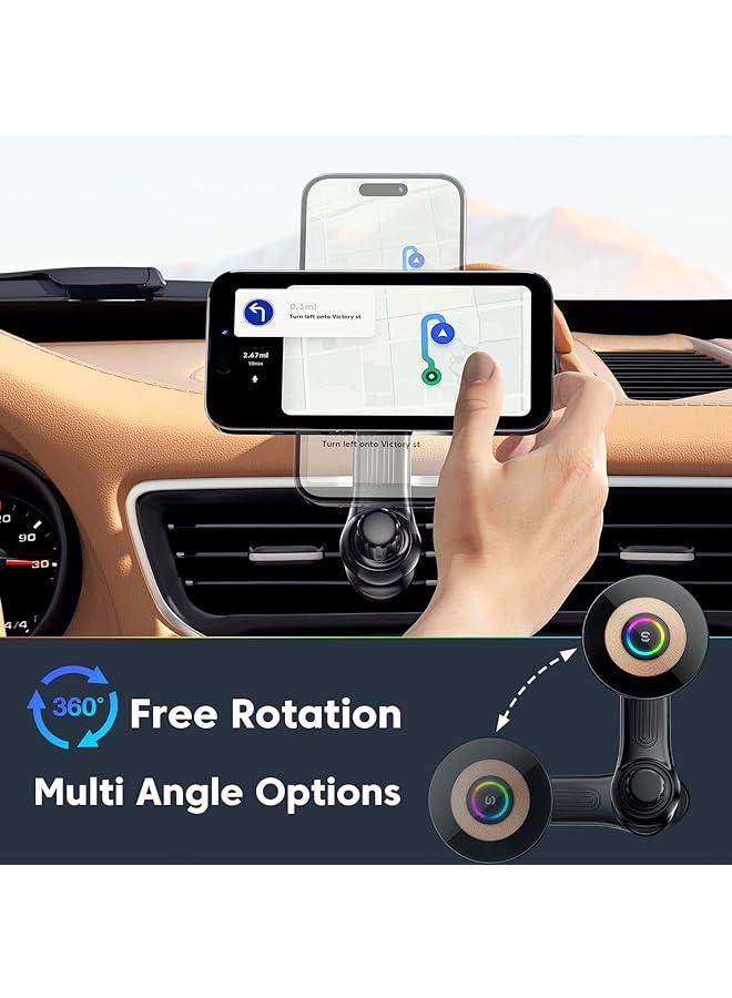 Excefore Car Mount Charger For Magsafe, 360° Adjustable Magnetic Wireless Car Charger With Rgb Light, Air Vent Magnetic Phone Holder Charger For Iphone 14 13 12 Series (With Car Adapter) - Image 4