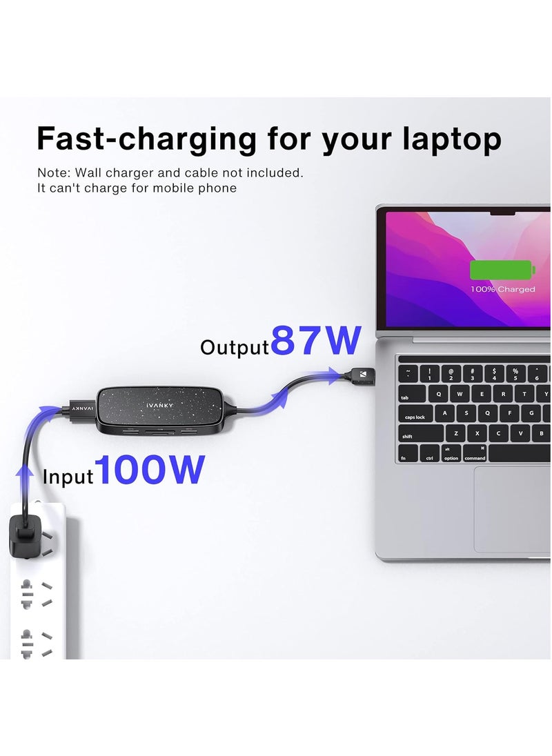 ايفانكي موزع يو اس بي نوع سي كلاسيكي، محول متعدد المنافذ 7 في 1 بمنفذ HDMI 4K، توصيل طاقة 100 واط، 3 USB-A 3.0، قارئ بطاقات SD/TF، متوافق مع M1 ماك بوك برو/اير، XPS والمزيد من الاجهزة من النوع C  - Image 3