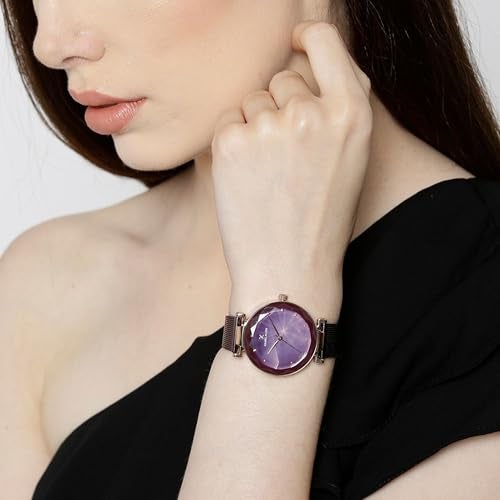 Daniel Klein Analog Purple Round Dial Rose Gold Case Purple Mesh Strap Stone-Studded Water-Resistant Wrist Watch for Women Girls, Ladies DK11873-4 - Image 4