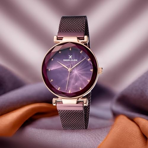 Daniel Klein Analog Purple Round Dial Rose Gold Case Purple Mesh Strap Stone-Studded Water-Resistant Wrist Watch for Women Girls, Ladies DK11873-4 - Image 2