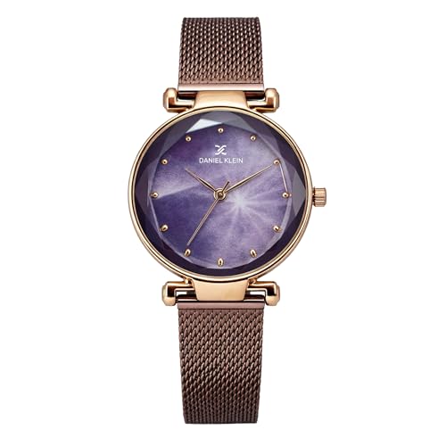 Daniel Klein Analog Purple Round Dial Rose Gold Case Purple Mesh Strap Stone-Studded Water-Resistant Wrist Watch for Women Girls, Ladies DK11873-4 - Image 1