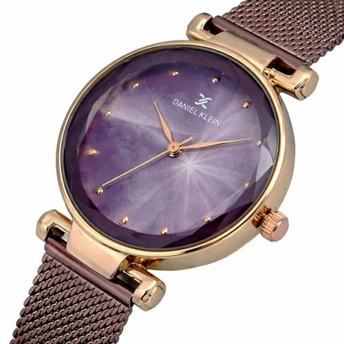 Daniel Klein Analog Purple Round Dial Rose Gold Case Purple Mesh Strap Stone-Studded Water-Resistant Wrist Watch for Women Girls, Ladies DK11873-4 - Image 3