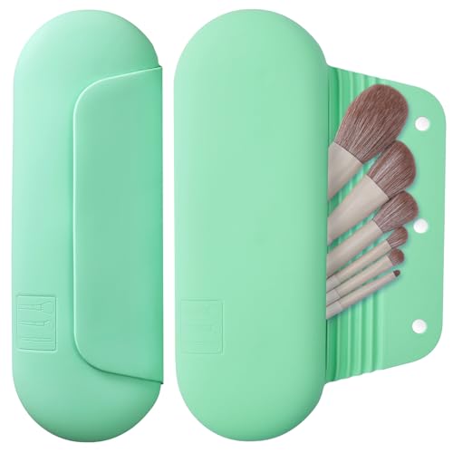 AGIKET Silicone Makeup Brush Holder Travel Cosmetic Bag：Soft Portable Cosmetic Face Brushes Holder with Upgrade Anti-Fall Out Magnetic Closure, Large Travel Makeup Brush Case - Green - Image 1
