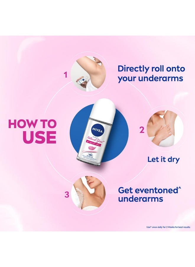 نيفيا مزيل عرق نيفيا ناتشورال جلو سموث سكين رول أون للنساء | فيتامين سي، فيتامين إي، زيت الأفوكادو، ومستخلص عرق السوس | 72 ساعة من تفتيح البشرة وتوحيد لونها، نعومة وإشراقة تحت الإبطين | خالٍ من الكحول ومعتمد من قبل أطباء الجلدية | 50 مل - Image 2