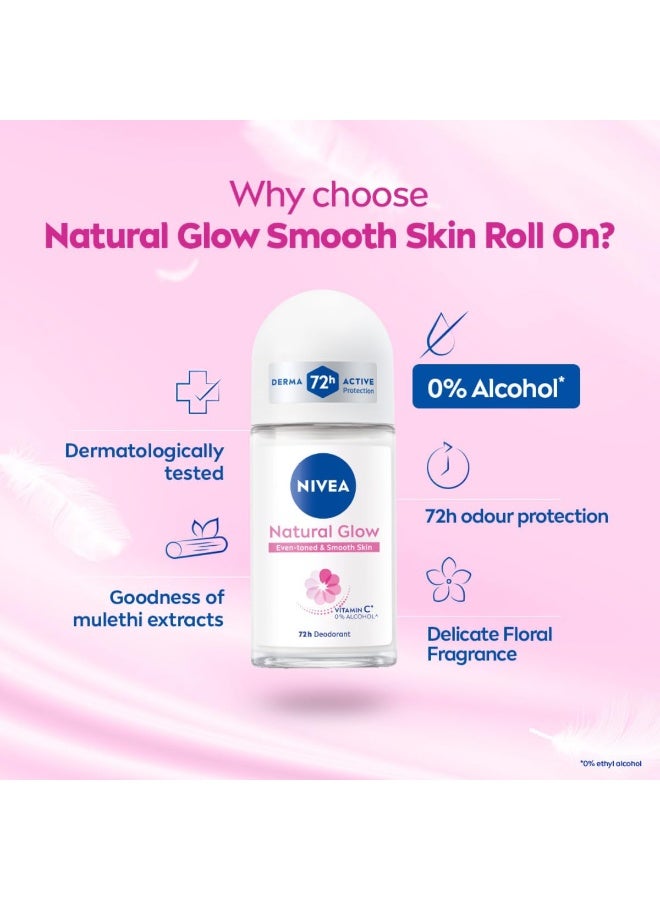 نيفيا مزيل عرق نيفيا ناتشورال جلو سموث سكين رول أون للنساء | فيتامين سي، فيتامين إي، زيت الأفوكادو، ومستخلص عرق السوس | 72 ساعة من تفتيح البشرة وتوحيد لونها، نعومة وإشراقة تحت الإبطين | خالٍ من الكحول ومعتمد من قبل أطباء الجلدية | 50 مل - Image 4