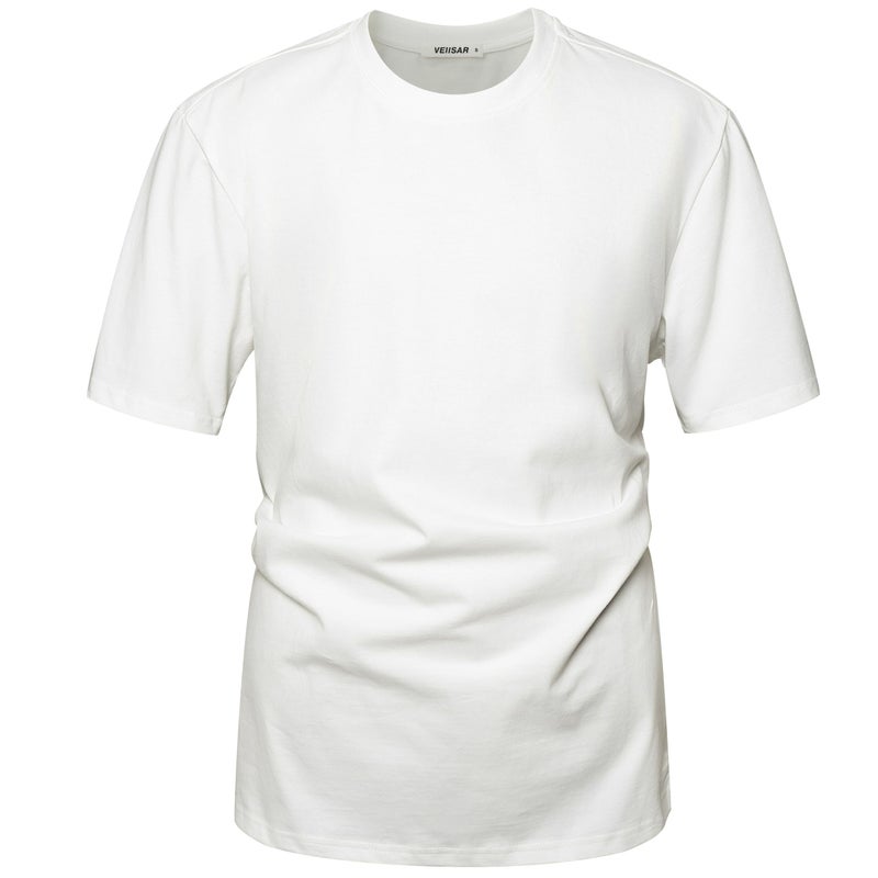 VEIISAR Men's Heavy Weight Crew Neck T-Shirt Mens Premium Cotton Tee White XL - Image 1