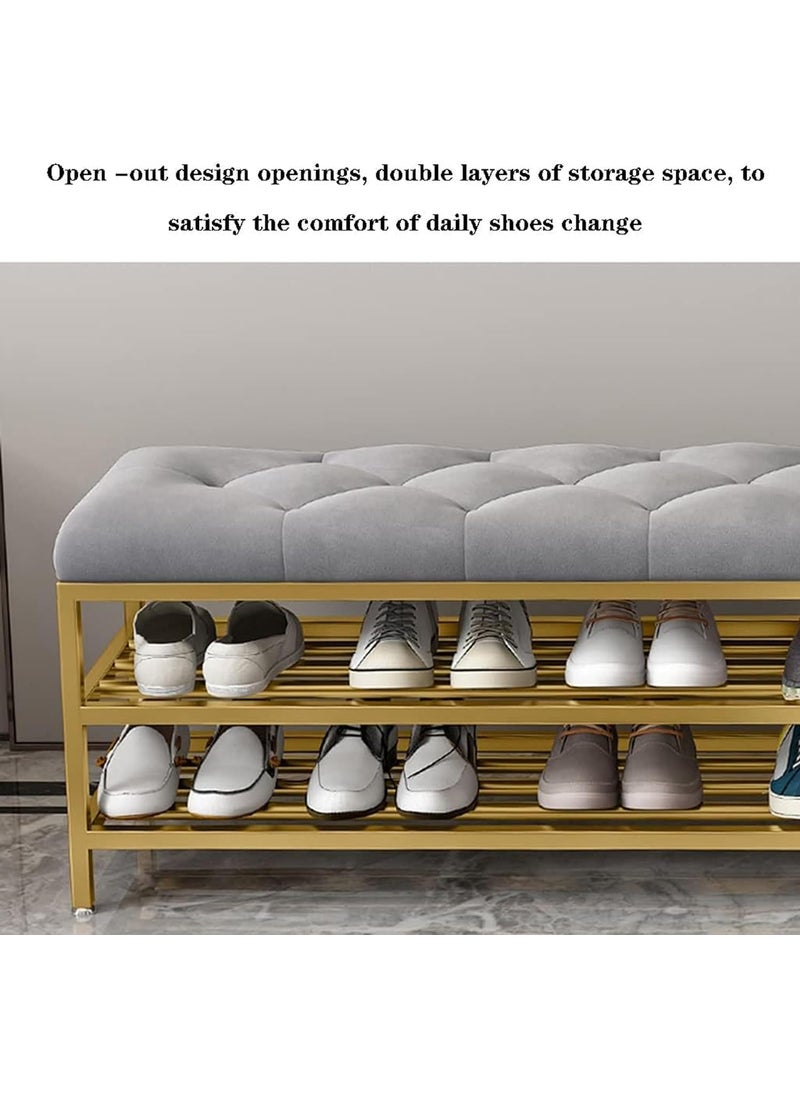 BULKWOOD BULKWOOD Shoe Rack Bench Organizer with Mesh Seat for Bedroom Entry Window Mudroom Living Room 3Tier Fleece Bench Bench for Entryway Grey  - Image 3