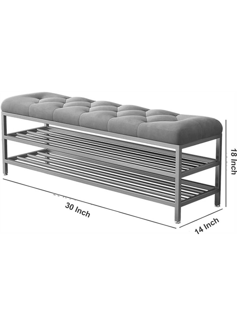 BULKWOOD BULKWOOD Shoe Rack Bench Organizer with Mesh Seat for Bedroom Entry Window Mudroom Living Room 3Tier Fleece Bench Bench for Entryway Grey  - Image 2