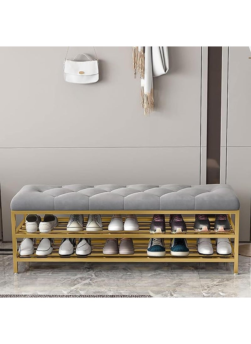 BULKWOOD BULKWOOD Shoe Rack Bench Organizer with Mesh Seat for Bedroom Entry Window Mudroom Living Room 3Tier Fleece Bench Bench for Entryway Grey  - Image 1