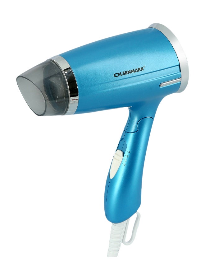 Olsenmark Mini Powerful Hair Dryer Olsenmark Omh4008, Hair Styler Power 1400W, Hair Heater 3 Speed, 3 Temperature Settings,Portable,Foldable Handle And Safety Cut Off Blue/Silver/Black - Image 1