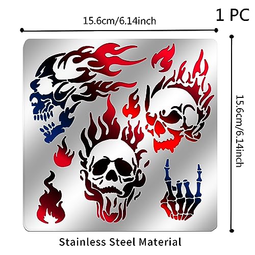 ORIGACH 6x6 inch Metal Skull Stencil - Fire Skull Wood Burning Stencils Template for Halloween Wood Carving, Drawings and Pyrography, Engraving and Scrapbooking Project - Image 2