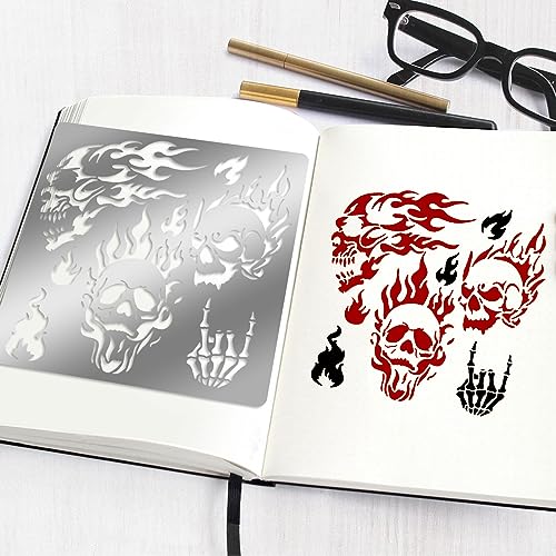 ORIGACH 6x6 inch Metal Skull Stencil - Fire Skull Wood Burning Stencils Template for Halloween Wood Carving, Drawings and Pyrography, Engraving and Scrapbooking Project - Image 4