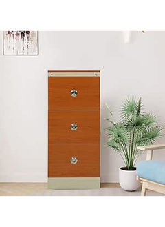 RIGID Steel Heavy Duty Filing Cabinet with 3 Drawers & Wooden Front Beige 102.5x46.5x63cm  - Image 1