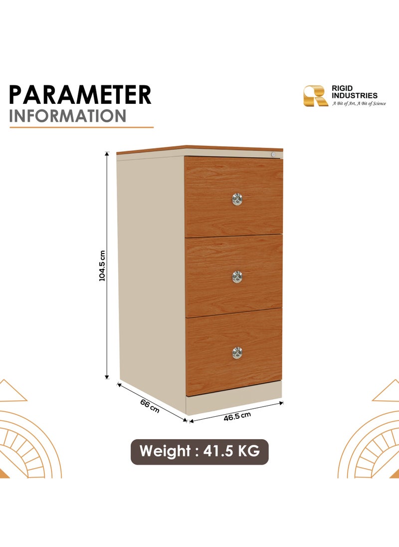 RIGID Steel Heavy Duty Filing Cabinet with 3 Drawers & Wooden Front Beige 102.5x46.5x63cm  - Image 2