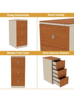 RIGID Steel Heavy Duty Filing Cabinet with 3 Drawers & Wooden Front Beige 102.5x46.5x63cm  - Image 3