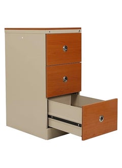 RIGID Steel Heavy Duty Filing Cabinet with 3 Drawers & Wooden Front Beige 102.5x46.5x63cm  - Image 4