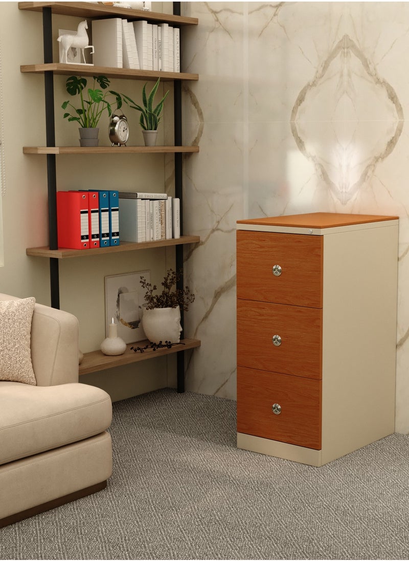 RIGID Steel Heavy Duty Filing Cabinet with 3 Drawers & Wooden Front Beige 102.5x46.5x63cm  - Image 5