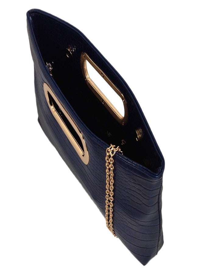JNB Crocodile Synthetic Leather Top Handle Clutch, NAVY 12.5x7.5x2 - Image 4