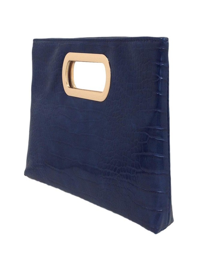 JNB Crocodile Synthetic Leather Top Handle Clutch, NAVY 12.5x7.5x2 - Image 2