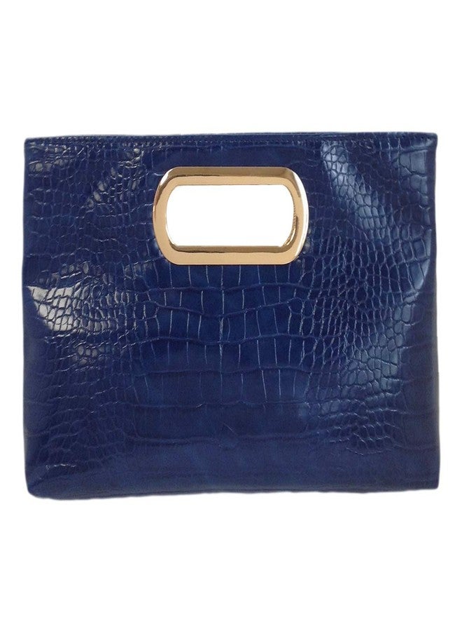 JNB Crocodile Synthetic Leather Top Handle Clutch, NAVY 12.5x7.5x2 - Image 1