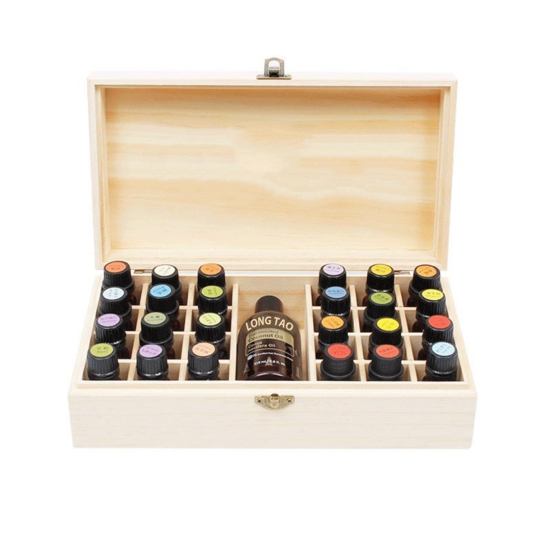 LONG TAO Wooden Essential Oil Box Essential Oil Display Stand Detachable Display Organizer Stand Holder Nail Polish Fragrance Container Wooden Storage Box Holds 25 Bottles Size 520mL - Image 3