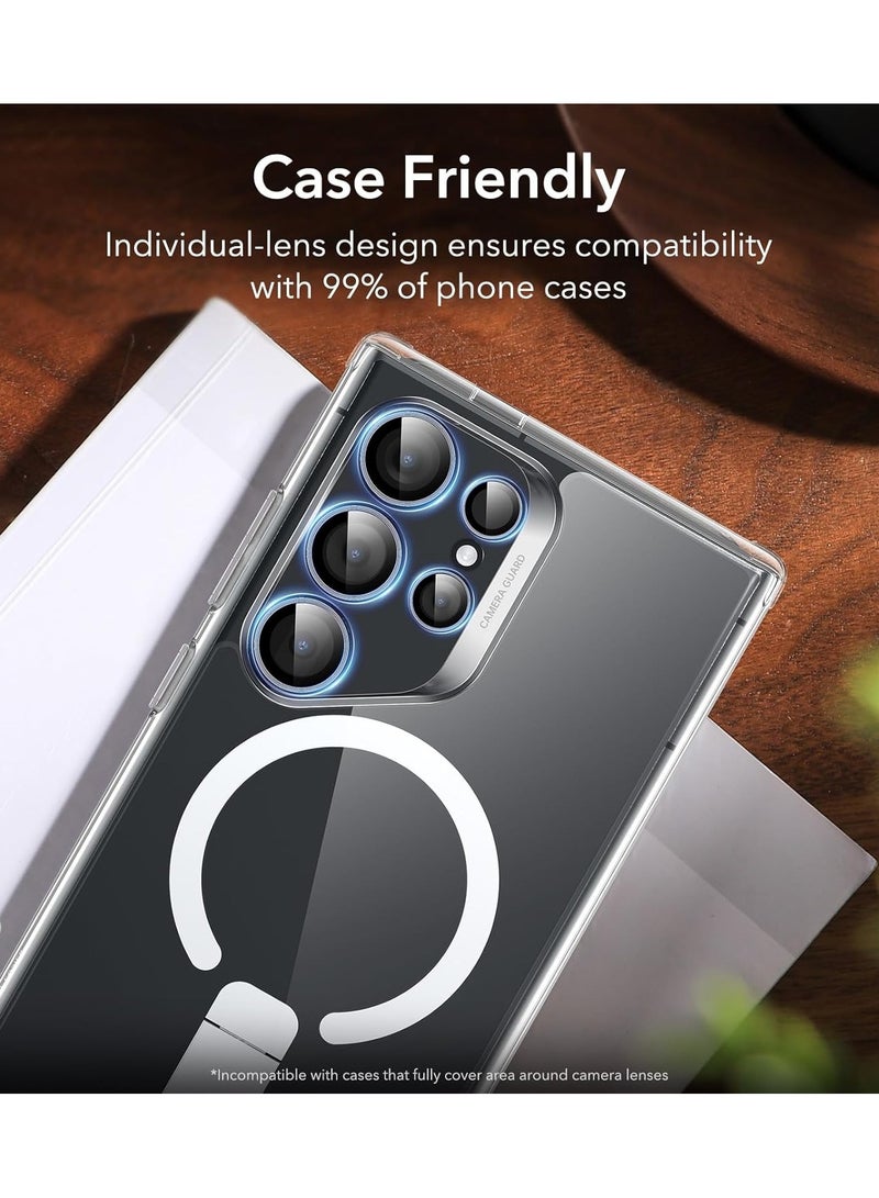 (3+2PCS) for Samsung Galaxy S25 Ultra 5G Camera Lens Protector, 9H Tempered Glass Camera Cover Screen Protector Metal Individual Ring [Installation Tray][Removal tool][Case Friendly]- Silver  - Image 5