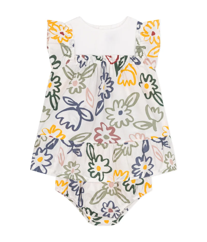 Petit Bateau Babies' short-sleeved dress with poplin bloomers