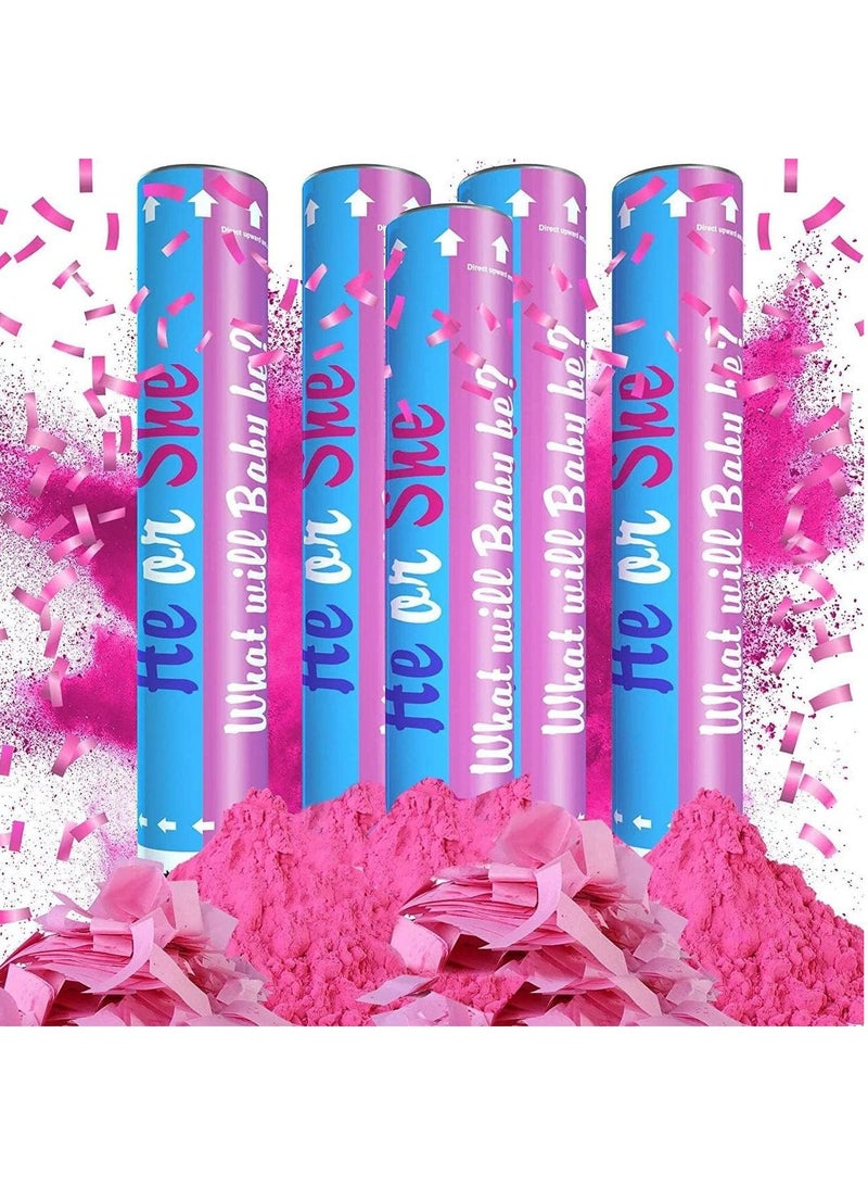 MARKQ Pink Gender Reveal Confetti Cannon with Tissue & Safe Powder Smoke, 30 cm Party Poppers for Pregnancy Announcement | Gender Reveal Confetti | Baby Girl Gender Reveal Party Supplies [5 Pack] - Image 1