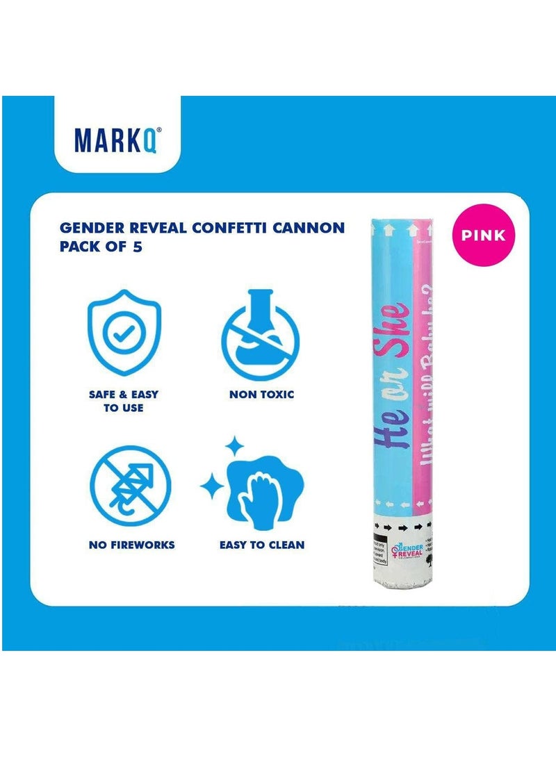 MARKQ Pink Gender Reveal Confetti Cannon with Tissue & Safe Powder Smoke, 30 cm Party Poppers for Pregnancy Announcement | Gender Reveal Confetti | Baby Girl Gender Reveal Party Supplies [5 Pack] - Image 2