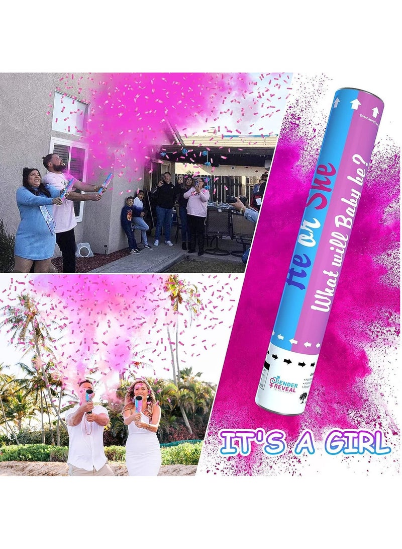 MARKQ Pink Gender Reveal Confetti Cannon with Tissue & Safe Powder Smoke, 30 cm Party Poppers for Pregnancy Announcement | Gender Reveal Confetti | Baby Girl Gender Reveal Party Supplies [5 Pack] - Image 5