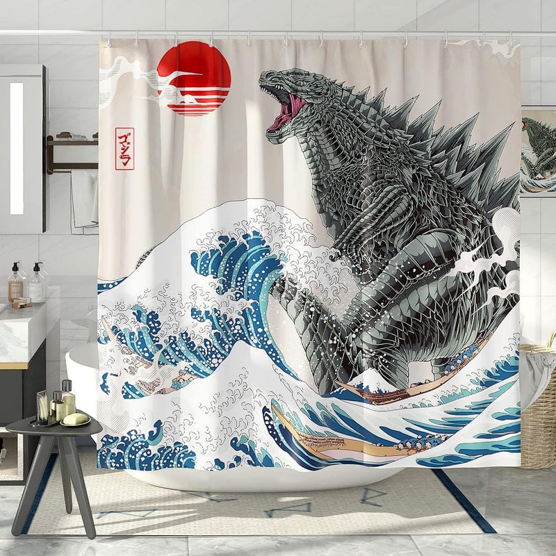DESIHOM Funny Extra Long Shower Curtains 84 Inches, Fun Anime Monster Shower Curtain Set for Bathroom Cool Asian Japanese Bathroom Decor Polyester Fabric-72" x 84" - Image 3