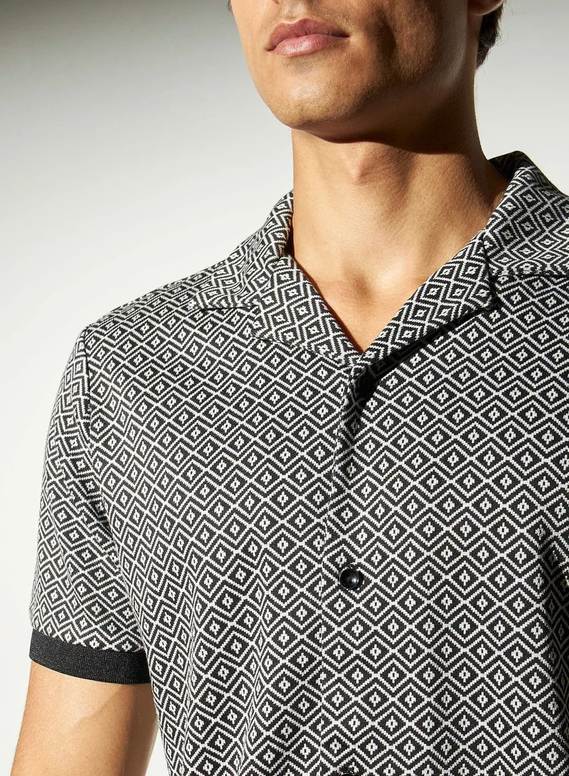 Iconic Iconic Textured Camp Collar Shirt with Short Sleeves