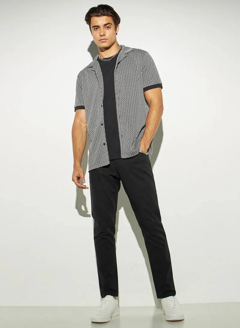 Iconic Iconic Textured Camp Collar Shirt with Short Sleeves