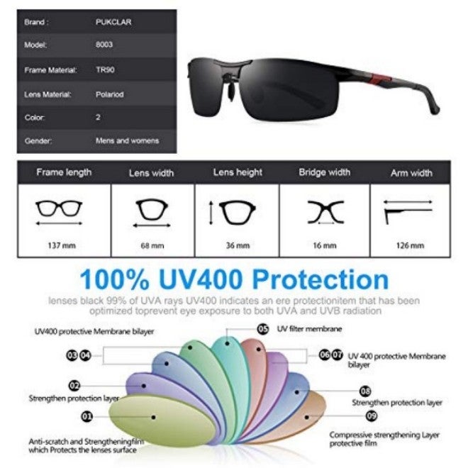PUKCLAR Mens Sunglasses Polarized Driving Sports Sunglasses Al-Mg Metal Frame Cycling Fishing Golf Goggles - Image 4
