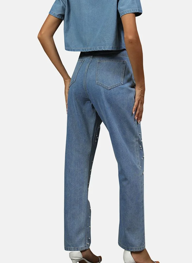 يونيكي Blue Classic Fit Mid Rise Embellished Jeans
