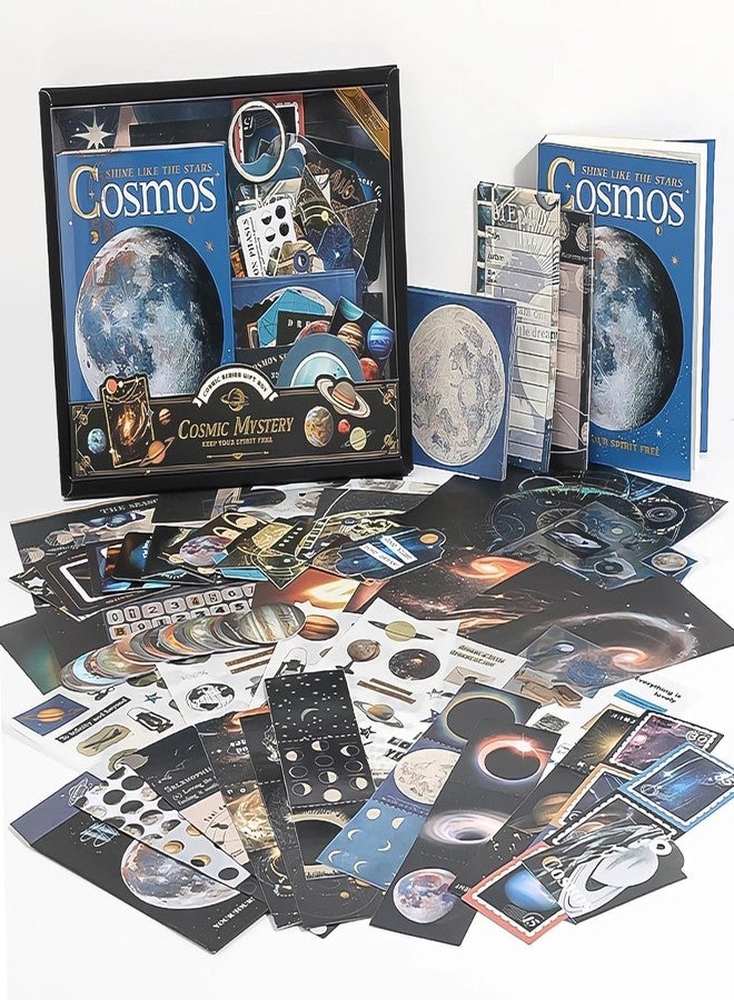 GDNK مجموعة أدوات GDNK المكونة من 346 قطعة من دفتر قصاصات عتيق، مثالية لتدوين اليوميات الفنية، والتخطيط، وصنع ملصقات ورقية يدوية، ودفتر ملاحظات، وألبوم صور مجمعة، وملصقات جمالية (ضوء القمر) (الكون الأسود). - Image 2