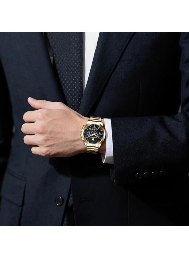 Sapphero Mens Watches Multifunction Chronograph Date Quartz Watch for Men Stainless Steel Band Wrist Watch Gift for Men Casual Business - Image 3