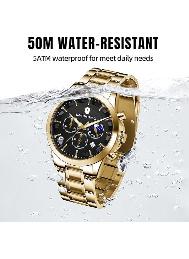 Sapphero Mens Watches Multifunction Chronograph Date Quartz Watch for Men Stainless Steel Band Wrist Watch Gift for Men Casual Business - Image 5